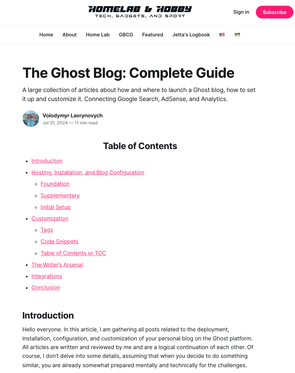 Ghost TOC Example